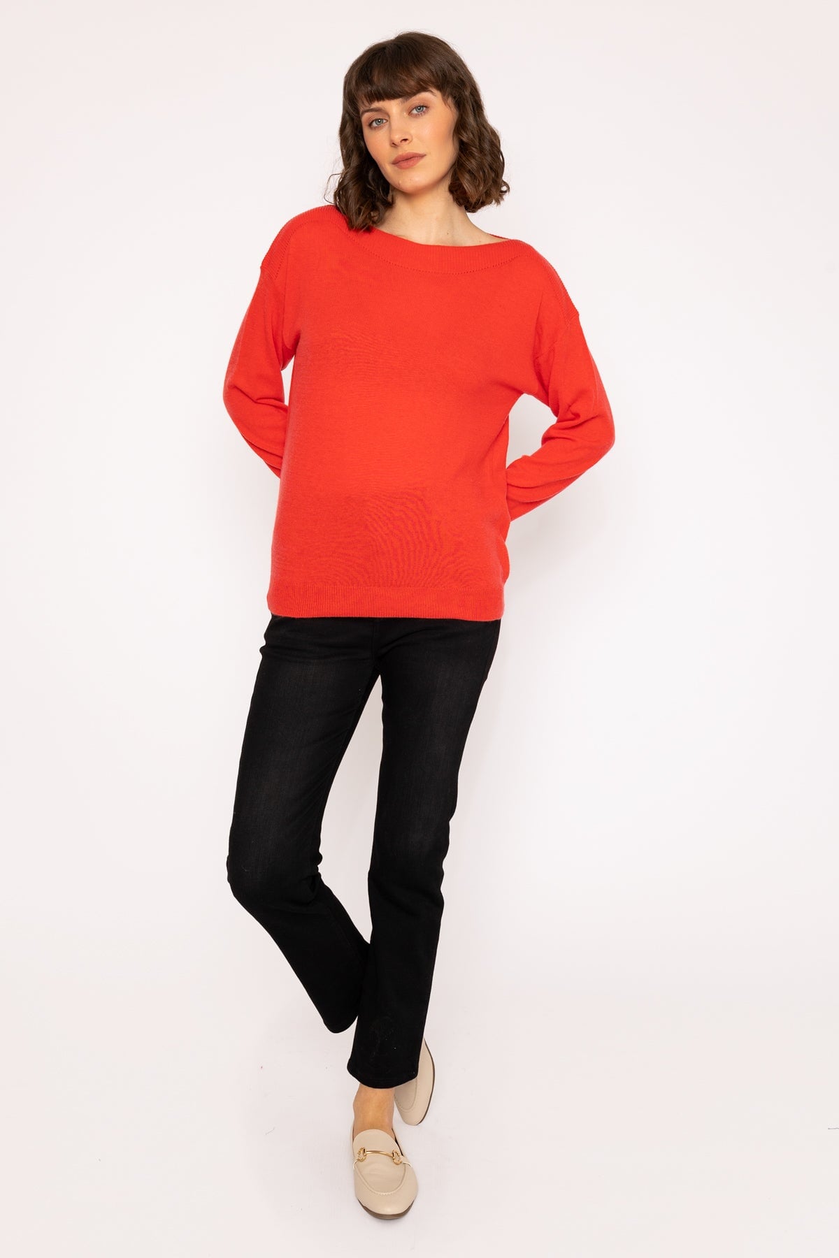 Red boat neck sweater deals