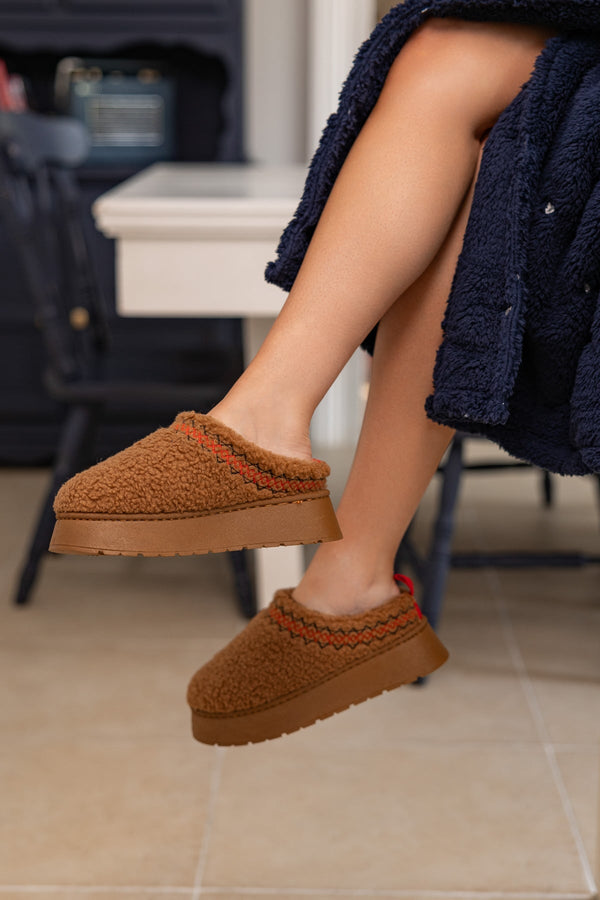 Carraig Donn Brown Borg Platform Slippers