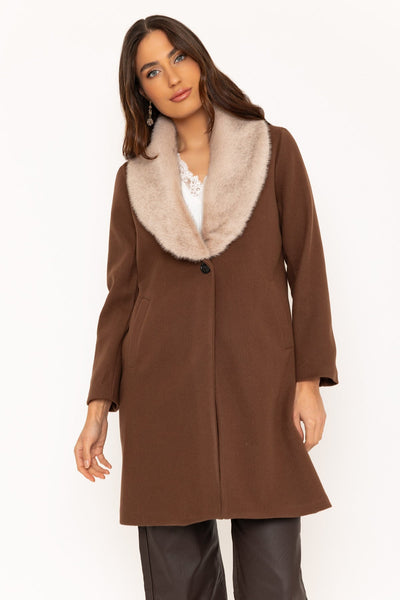 Carraig Donn Brown Faux Fur Collar Coat