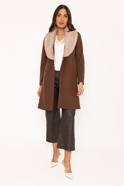 Carraig Donn Brown Faux Fur Collar Coat