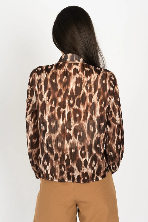 Carraig Donn Brown Leopard Print Long Sleeve Jane Blouse