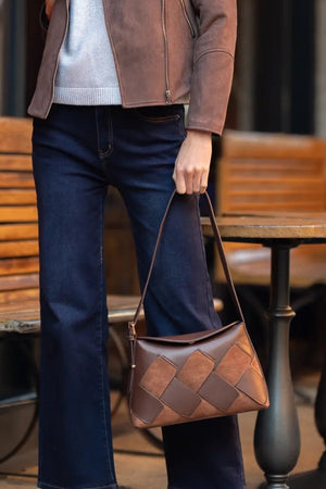 Brown Suede Mix Shoulder Bag