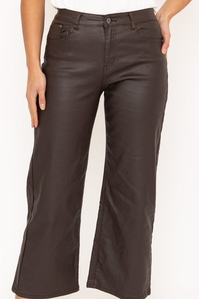 Carraig Donn Brown Wide Leg Faux Lather Jeans