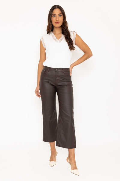 Carraig Donn Brown Wide Leg Faux Lather Jeans