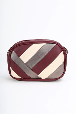 Burgundy Colour Panel Crossbody Bag