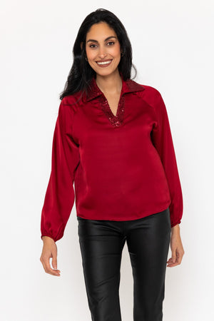 Burgundy Sequin Collar Top