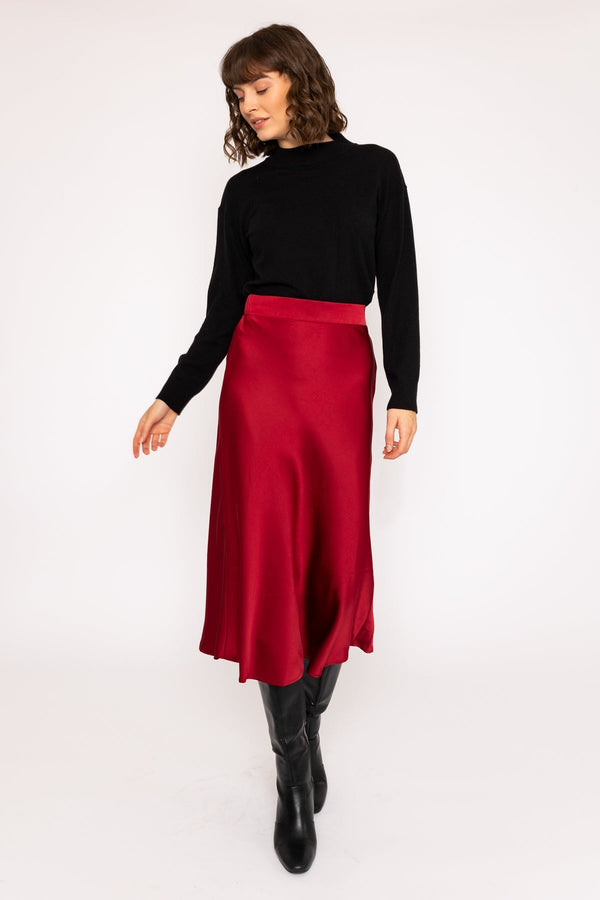 Carraig Donn Burgundy Silky Midi Skirt