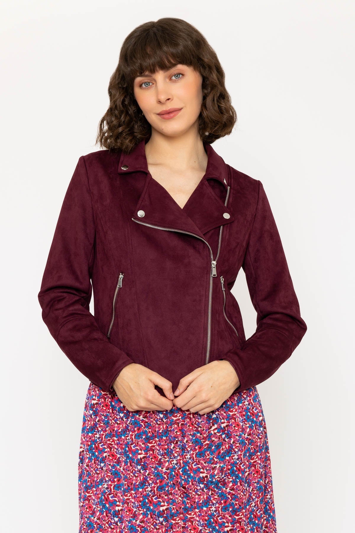 Burgundy Suede Biker Jacket Ladies Jackets Carraig Donn