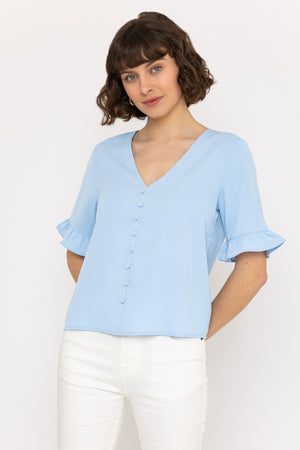 Short Sleeve Button Blouse in Blue