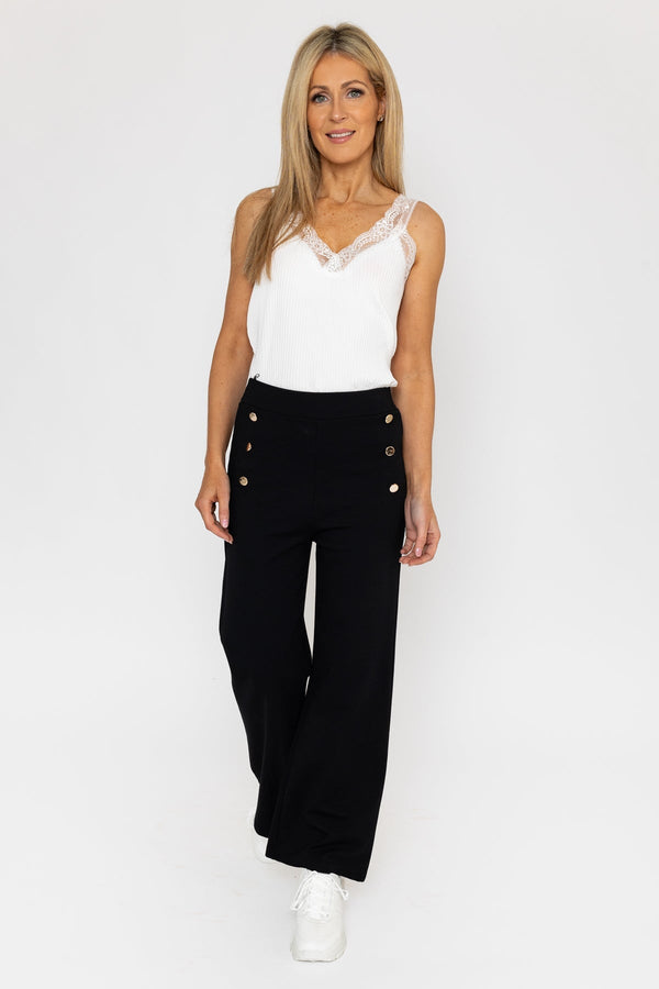 Button Detail Ponte Trousers in Black, Trousers