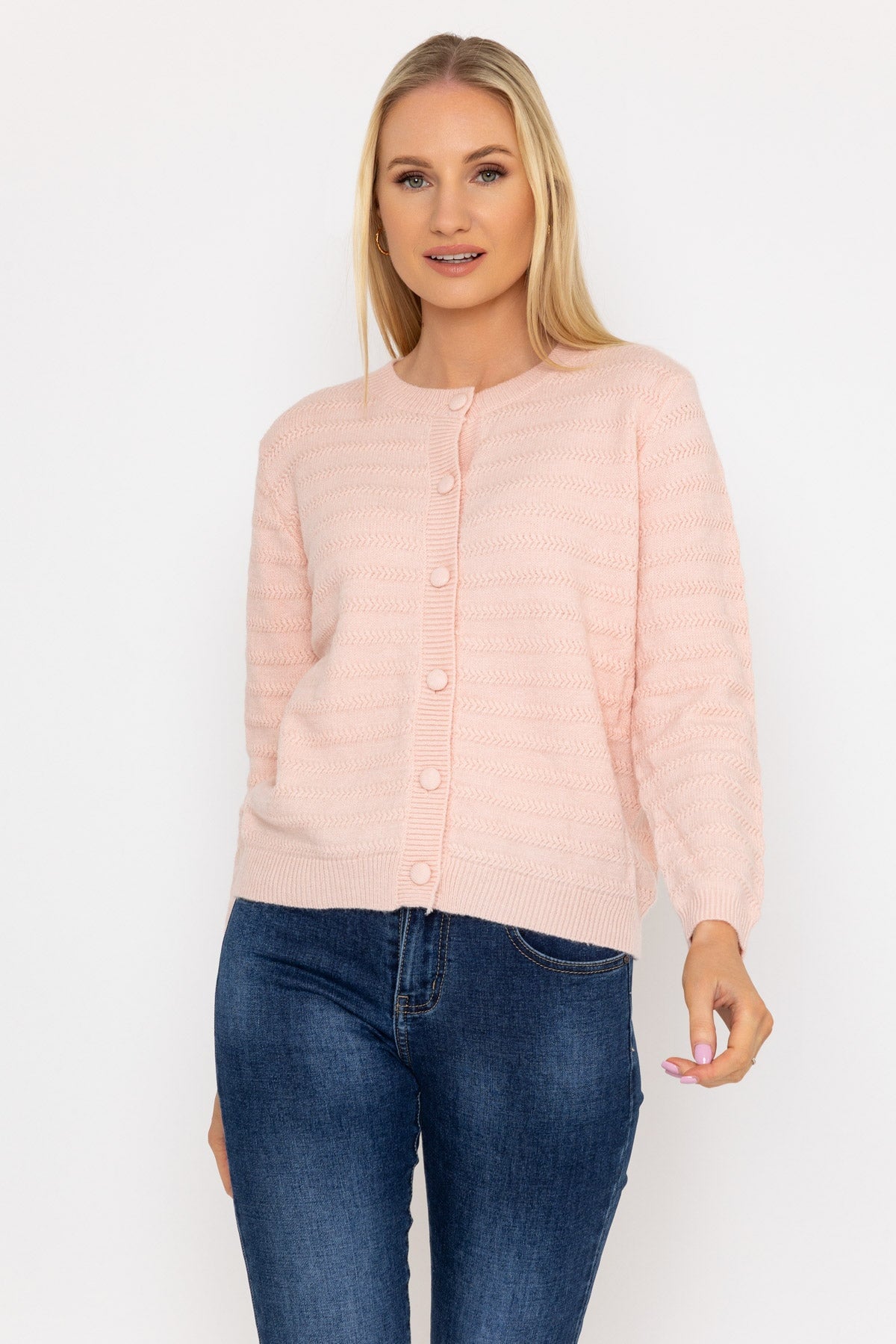 Pink button shop up cardigan