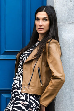 Carraig Donn Camel Brown Faux Leather Biker Jacket