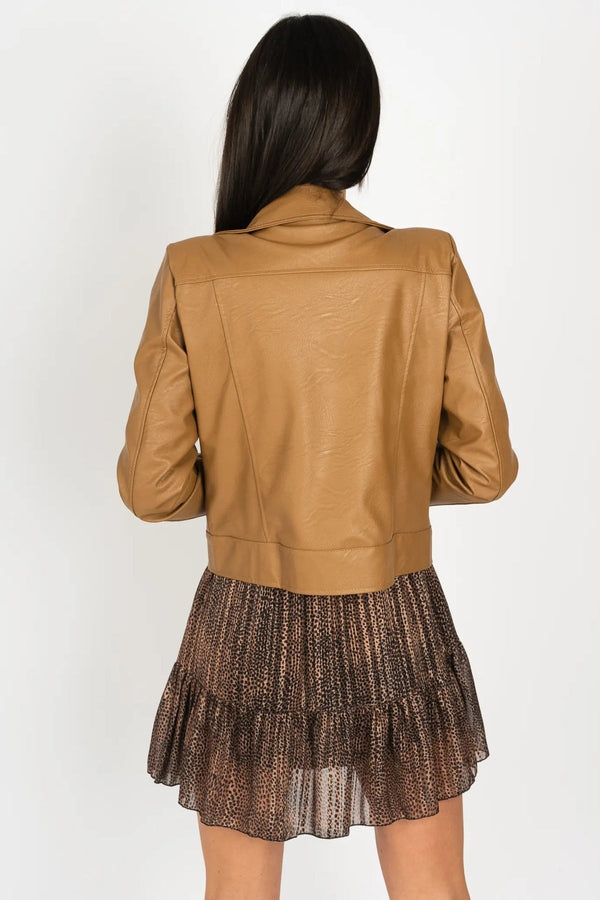 Carraig Donn Camel Brown Faux Leather Biker Jacket