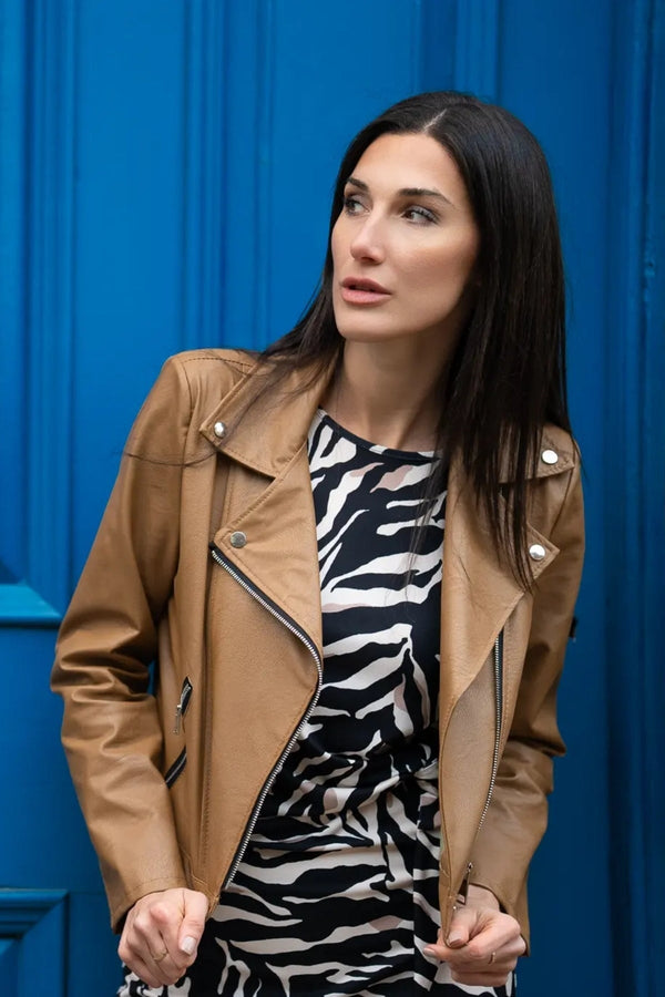 Carraig Donn Camel Brown Faux Leather Biker Jacket