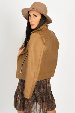 Carraig Donn Camel Brown Faux Leather Biker Jacket