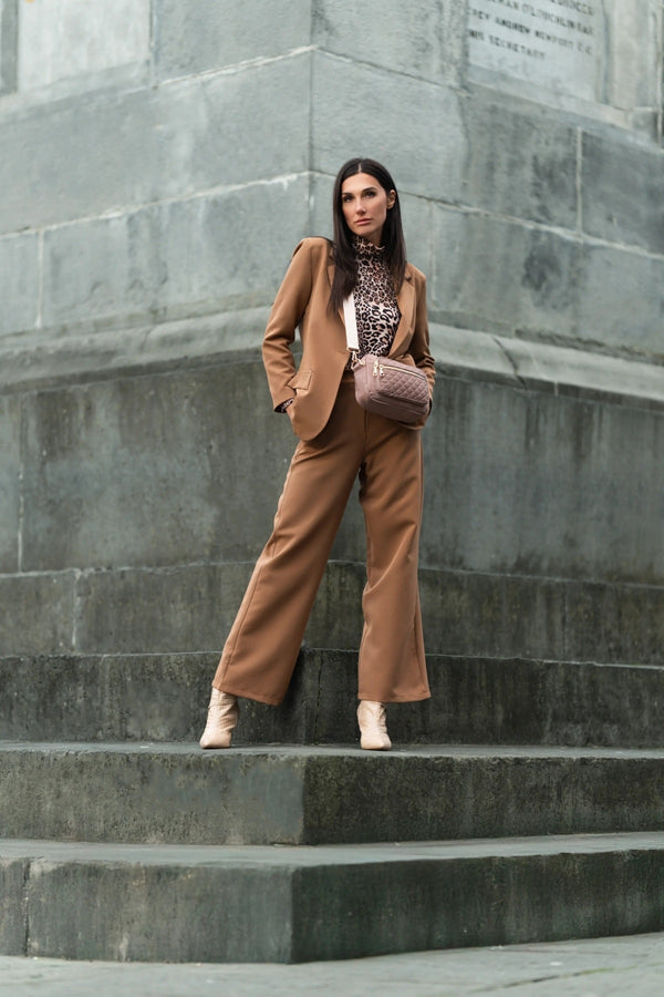 Carraig Donn Camel Brown Tailored Wide Leg Trousers