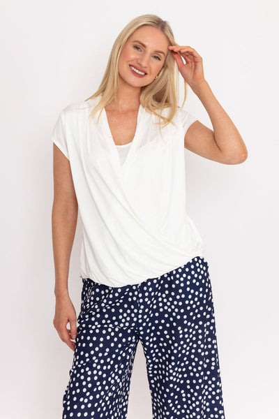 Carraig Donn Cap Sleeve Crossover White Top