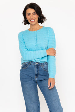 Carraig Donn Cashmere Blend Cardigan in Blue