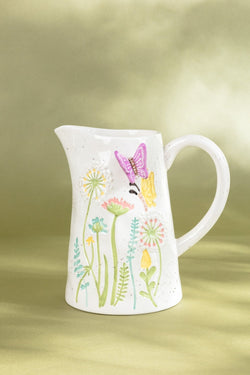 Carraig Donn Ceramic Floral Pitcher with Butterfly & Flowers