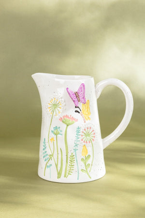 Ceramic Floral Pitcher with Butterfly & Flowers