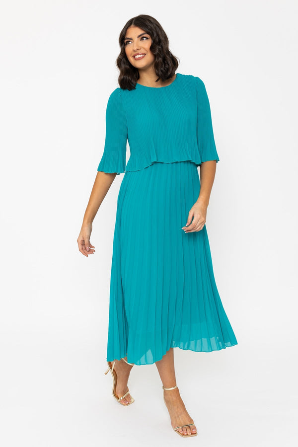 Carraig Donn Chloe Short Sleeve Midi Dress in Aqua Blue