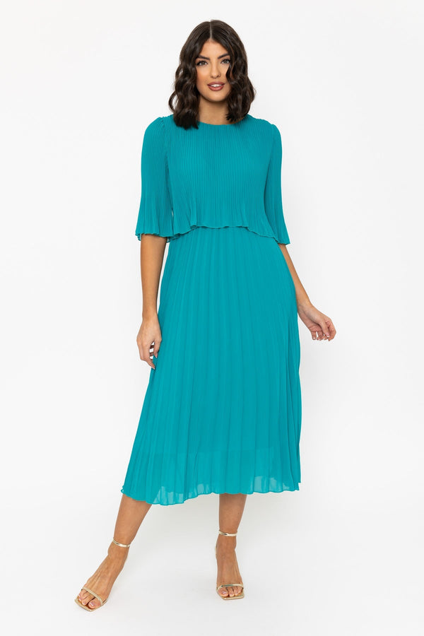 Carraig Donn Chloe Short Sleeve Midi Dress in Aqua Blue