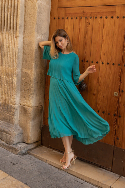 Carraig Donn Chloe Short Sleeve Midi Dress in Aqua Blue