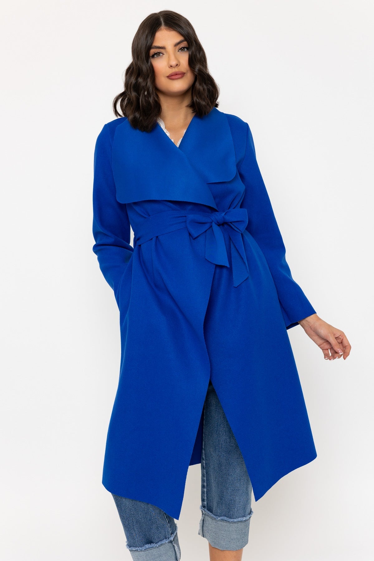 Chuck On Long Wrap Coat in Blue