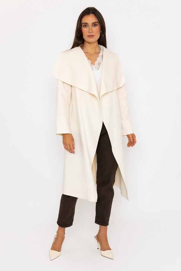 Carraig Donn Chuck On Long Wrap Coat in Ecru