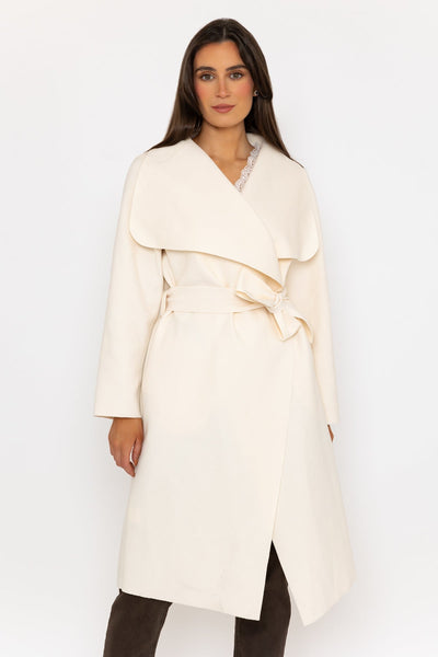 Carraig Donn Chuck On Long Wrap Coat in Ecru