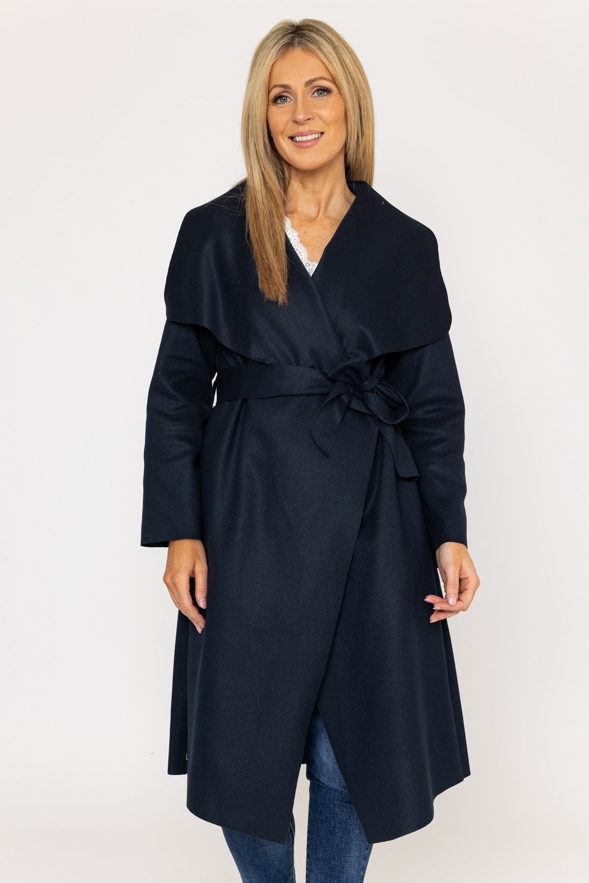 Chuck On Wrap Coat in Navy Coats Carraig Donn