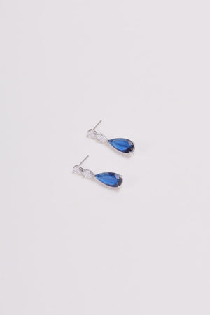 Clear Diamante & Blue Stone Drop Earrings