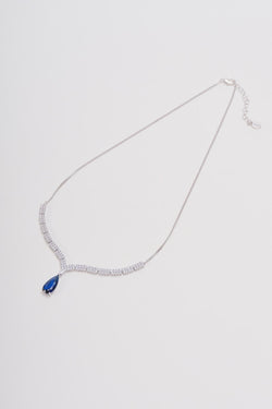 Carraig Donn Clear Diamante & Blue Stone Pendant Silver Necklace