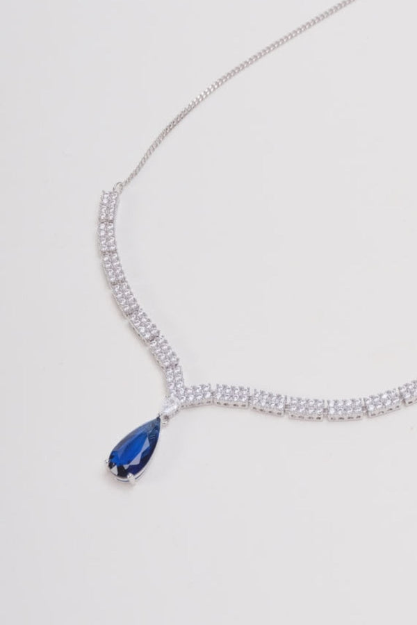 Carraig Donn Clear Diamante & Blue Stone Pendant Silver Necklace