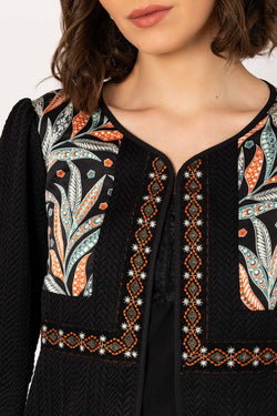 Carraig Donn Colourful Print Detail Boho Short Jacket in Black