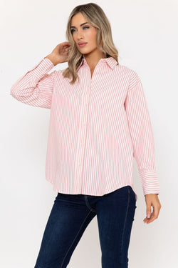 Carraig Donn Cotton Blend Long Sleeve Red Stripe Shirt