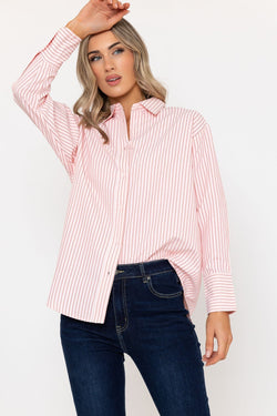 Carraig Donn Cotton Blend Long Sleeve Red Stripe Shirt