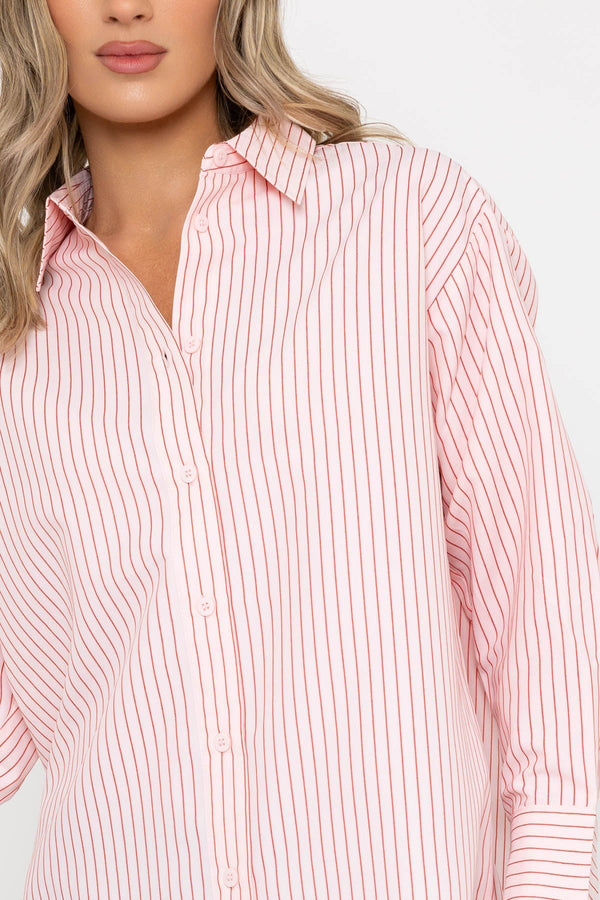 Carraig Donn Cotton Blend Long Sleeve Red Stripe Shirt