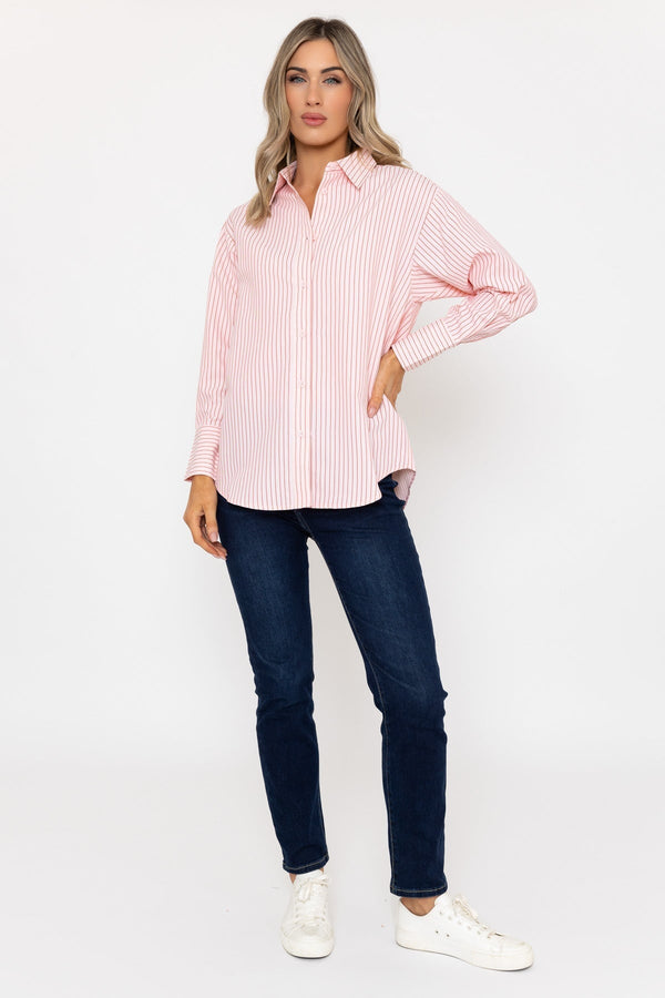 Carraig Donn Cotton Blend Long Sleeve Red Stripe Shirt