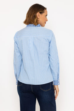 Carraig Donn Cotton Ruffle Placket Shirt in Blue