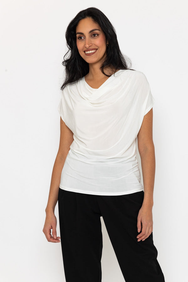 Carraig Donn Cowl Neck Short Sleeve Top in Ecru