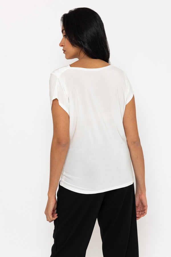 Carraig Donn Cowl Neck Short Sleeve Top in Ecru