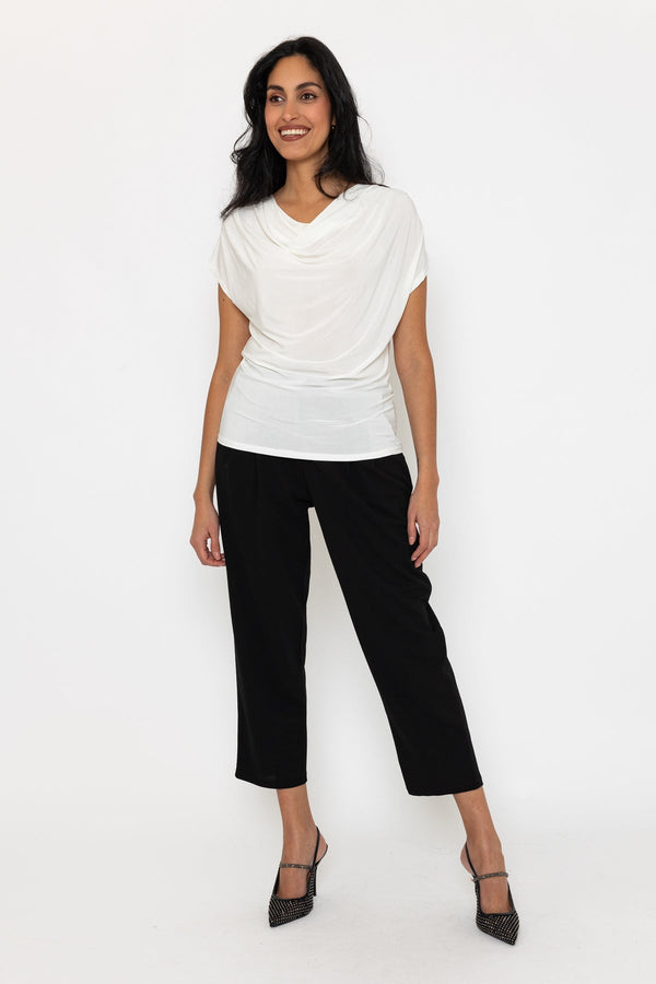 Carraig Donn Cowl Neck Short Sleeve Top in Ecru