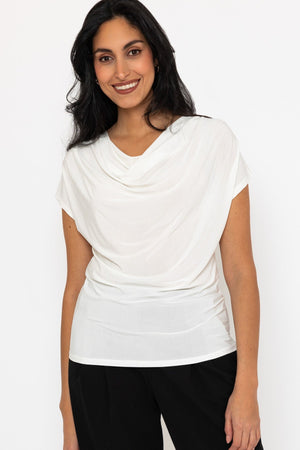 Cowl Neck Short Sleeve Top in Ecru