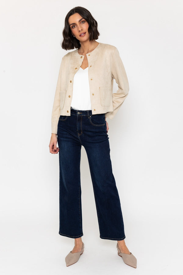 Carraig Donn Cream Cropped Suede Jacket