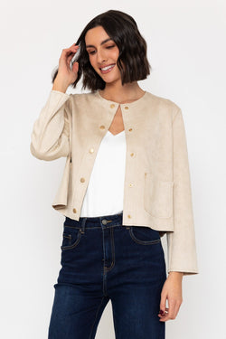 Carraig Donn Cream Cropped Suede Jacket