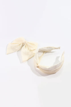 Carraig Donn Cream Satin Bow And Hairband Set