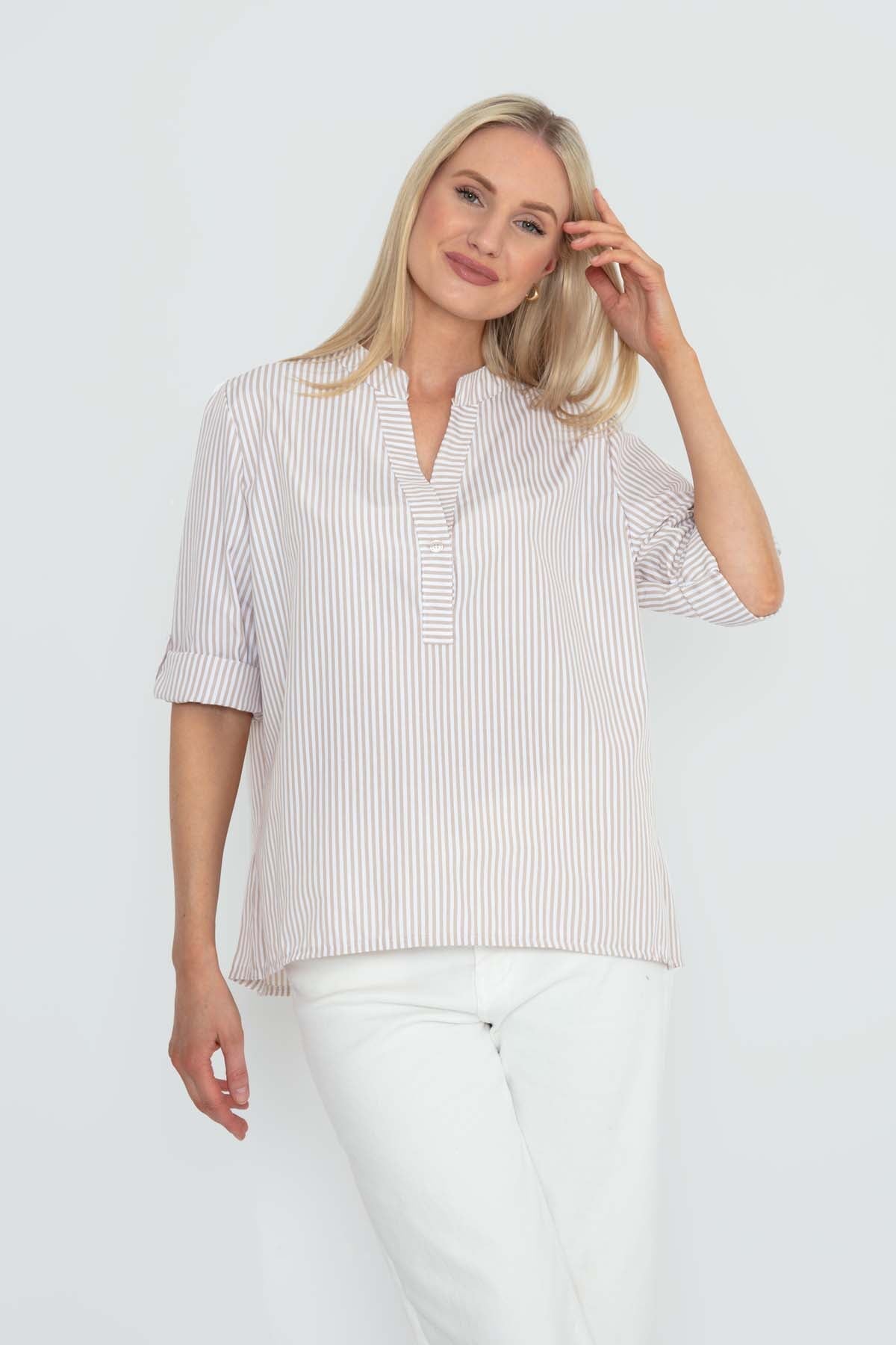 Collarless shirt womens best sale