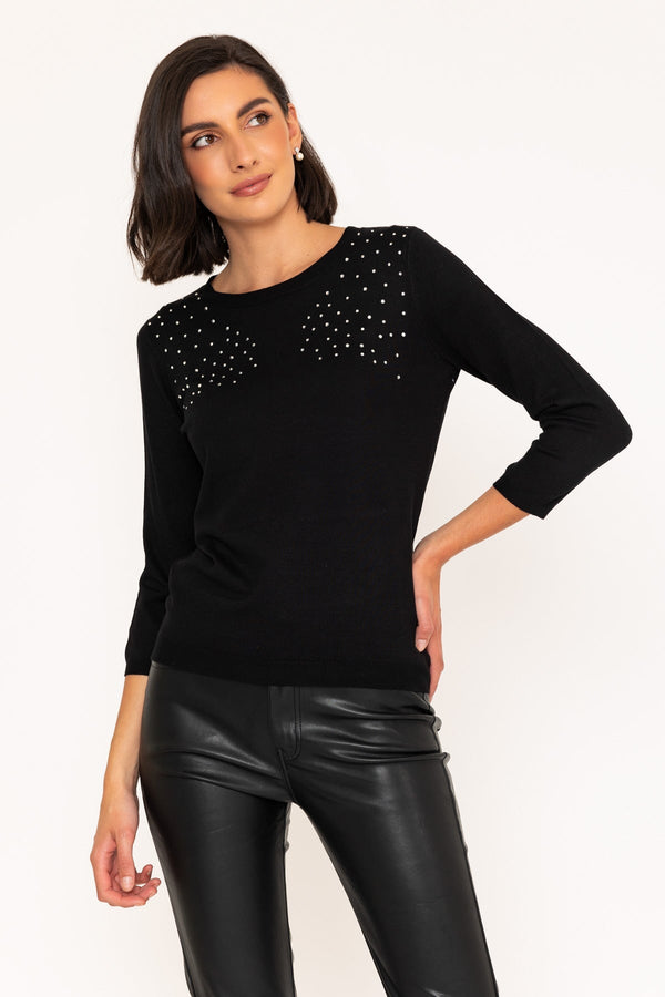 Carraig Donn Crew Neck Knit Sweater in Black