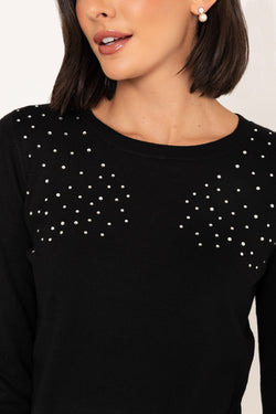 Carraig Donn Crew Neck Knit Sweater in Black